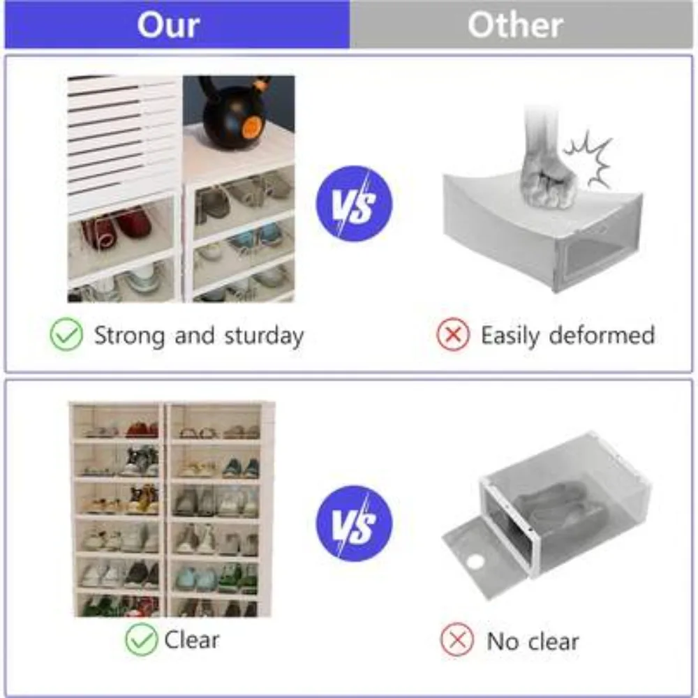 9 Tier Foldable Shoe Cabinet Storage Organizer Holds 36 Pairs Clear Plastic Collapsible Stackable Shoe Boxes Large Capacity Portable Closet Shelving Unit for Hallway Entryway Living Room Bedroom Dorm view 5