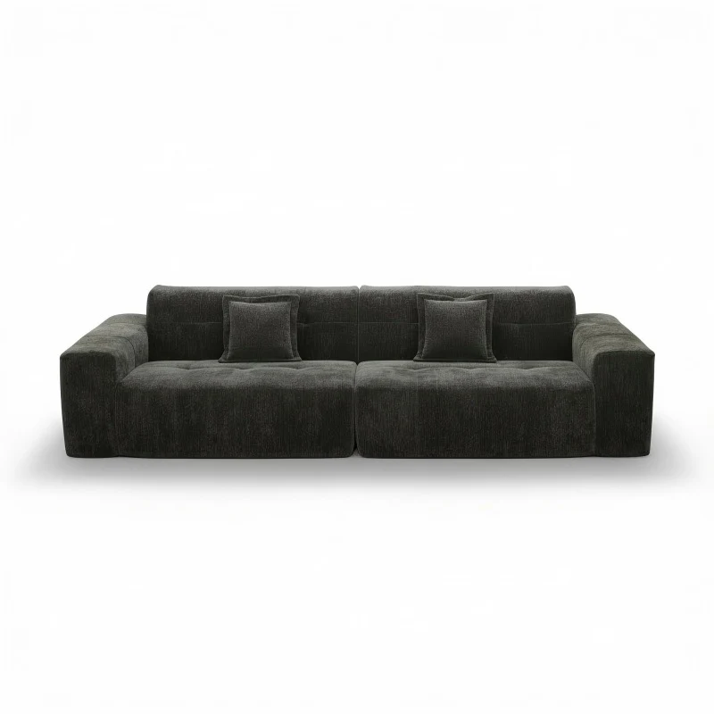 

#3-Seat Straight-Line Compressed Sofa, 30010070cm Dark Gray Wide-Wale Corduroy Sofa for Living Room Cushion Back for Apartment