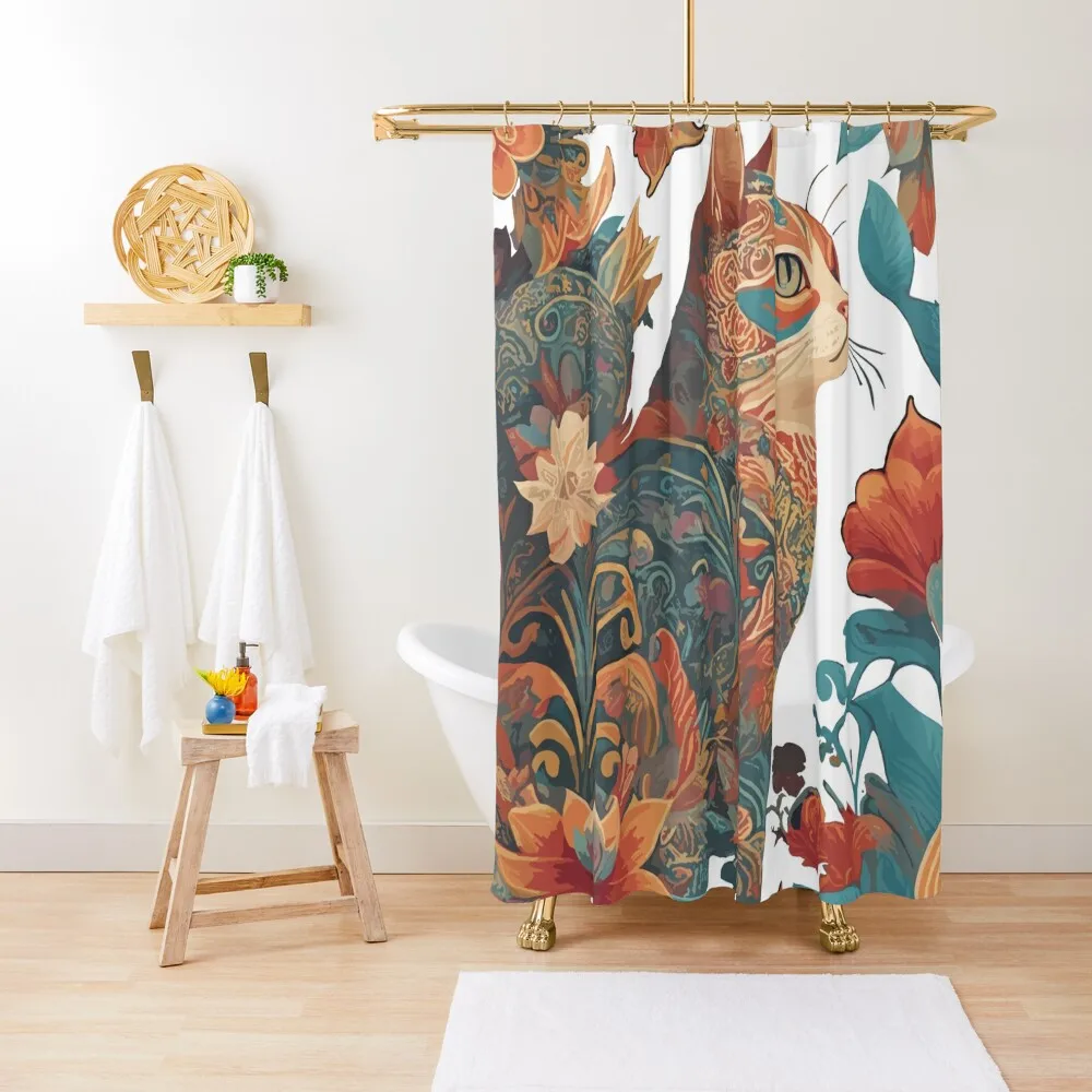 

Cat in Floral Folk Art illustration Shower Curtain Bathroom And Shower Products Modern Showers For Bathroom Shower Bath Curtain