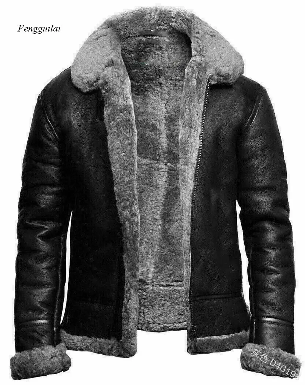 

Men's Fur Lined Leather Jacket Winter Warm Windproof Motorcycle Outerwear