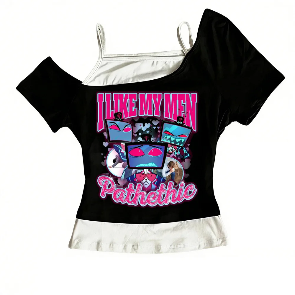 Vox Hazbin Hotel t shirt girl Digital harajuku  80s Classic shirt Colorful Punk kawaii Graphic