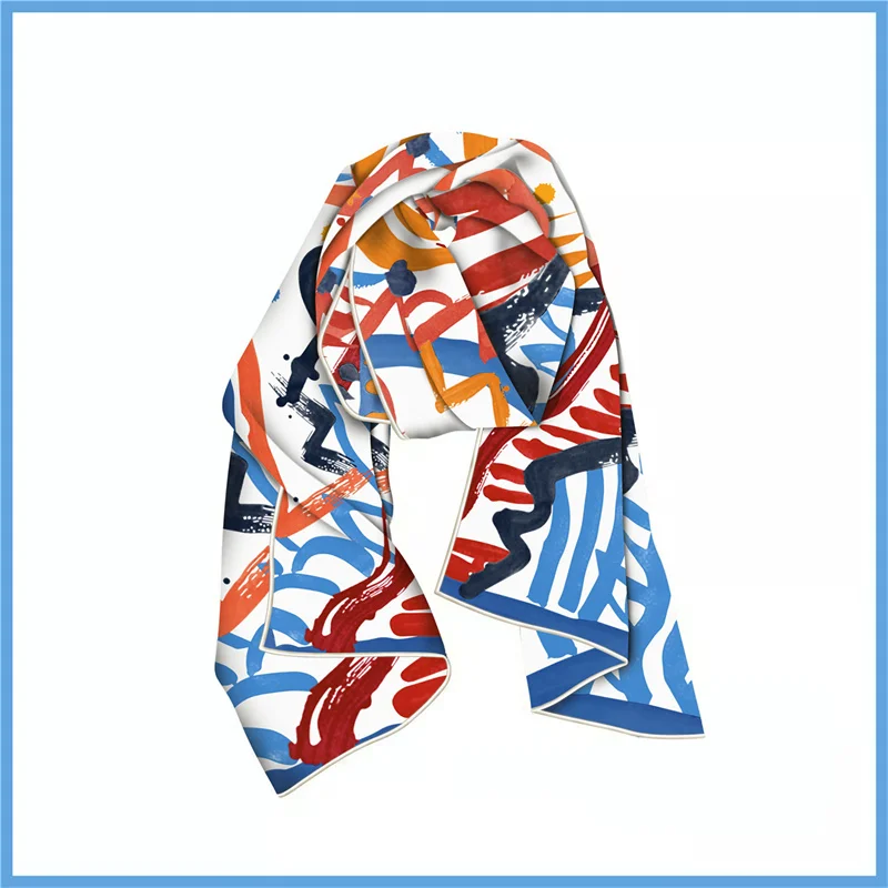 Pobing Twill Seiden schal Frauen Poncho Hand gerollt Graffiti gedruckt lange Schals Wraps Bandana großen Schal Hijabs weibliche Foulards – Detail 14