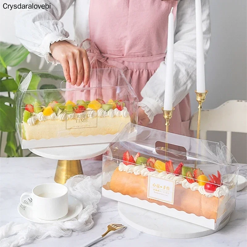 

10pcs Swiss Roll Cake Box Packaging Beard Transparent Hand Towel Roll Mousse Wholesale Birthday Wedding Handmade Gift