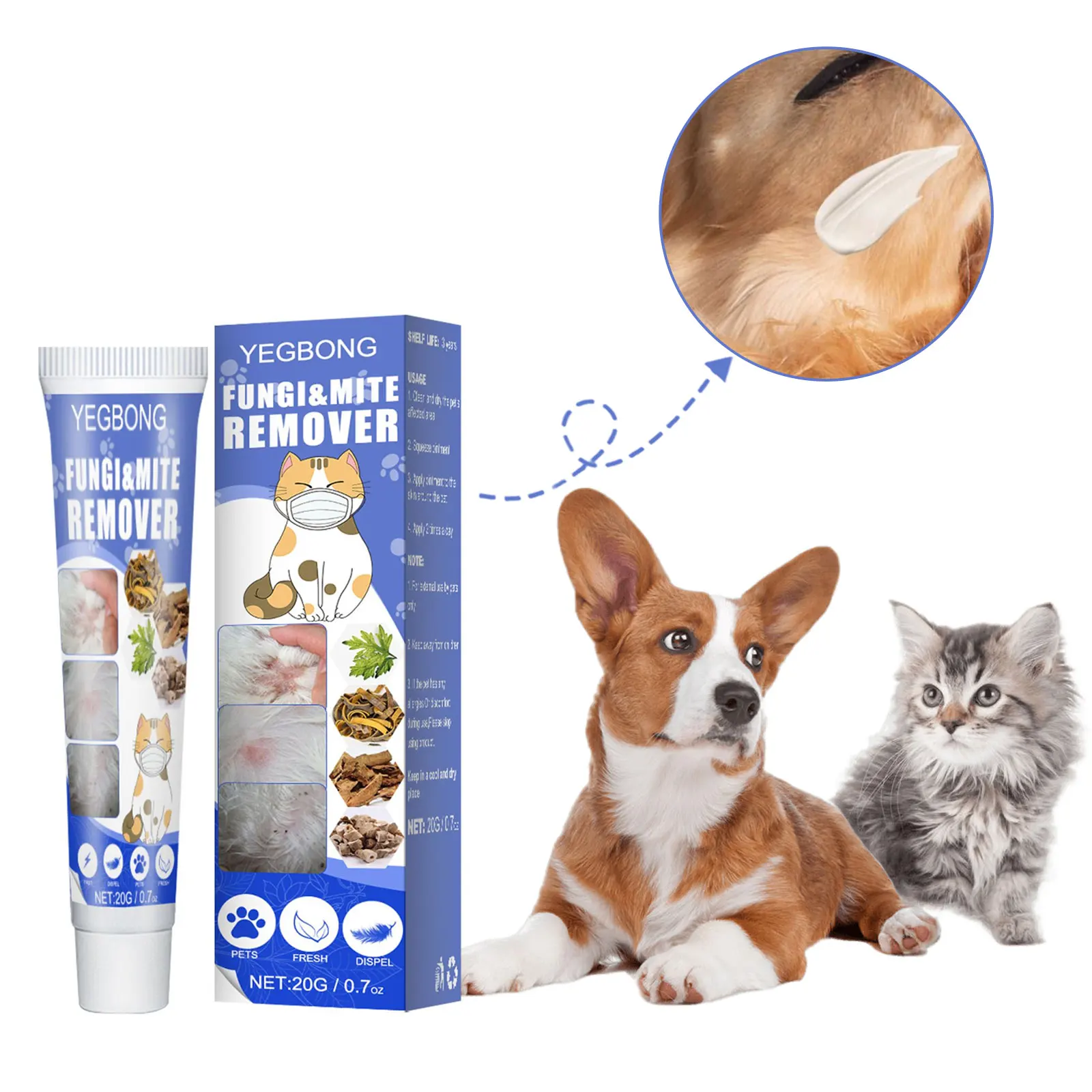 Pet Mite Removal Cream Anti Itching Ointment Prevent Fungi Irritation Relief Cat Infections Control Dogs Tick Treatment Cream