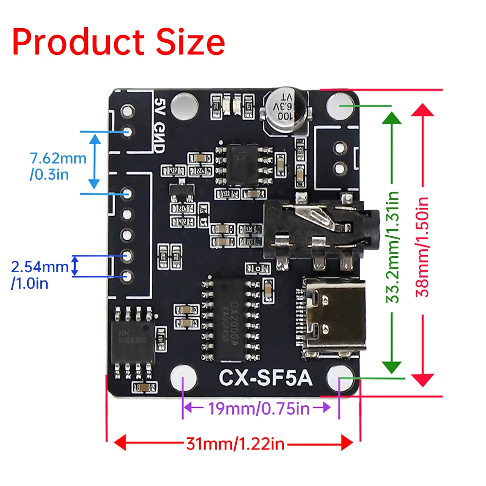 Voice Playback Module Board DC 3.3-5.2V SF5A Seriële Poort Controle Mp3 Voice Chip Module Microcontroller Controle triggers ﻿