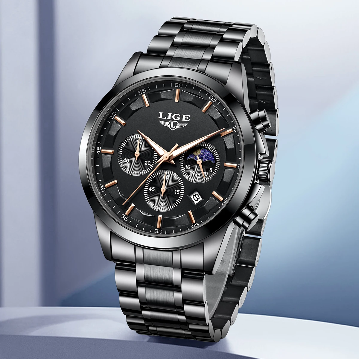 Relojes de negocios LIGE para hombre, reloj de pulsera de cuarzo de lujo de primera marca, reloj luminoso con cronógrafo resistente al agua 3Bar para caballero, regalo + caja - Image 3