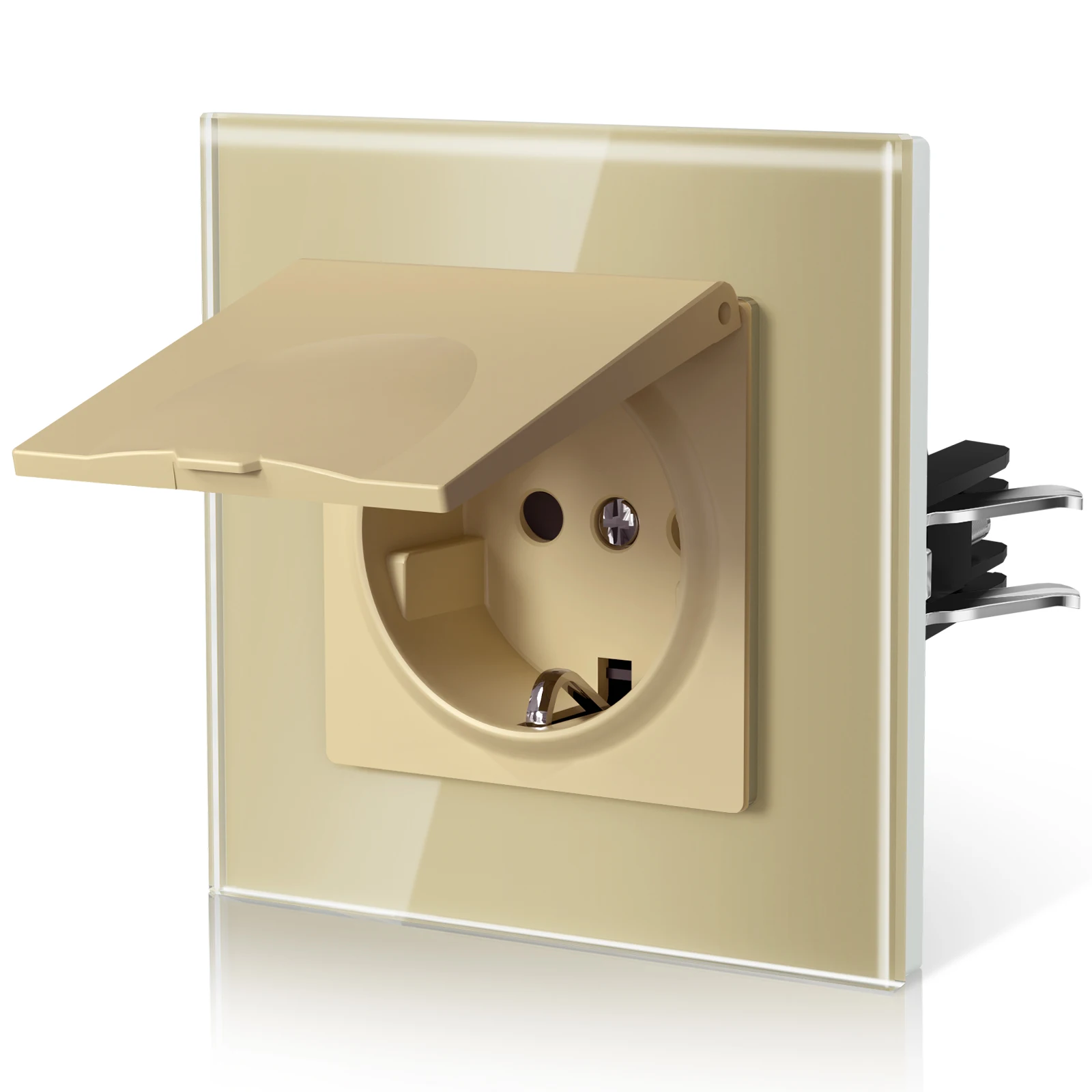BSEED E-Serie EU-Standard Wasserdichte Wandsteckdose mit Abdeckung Kristallglas-Panel 16A 110V-250V