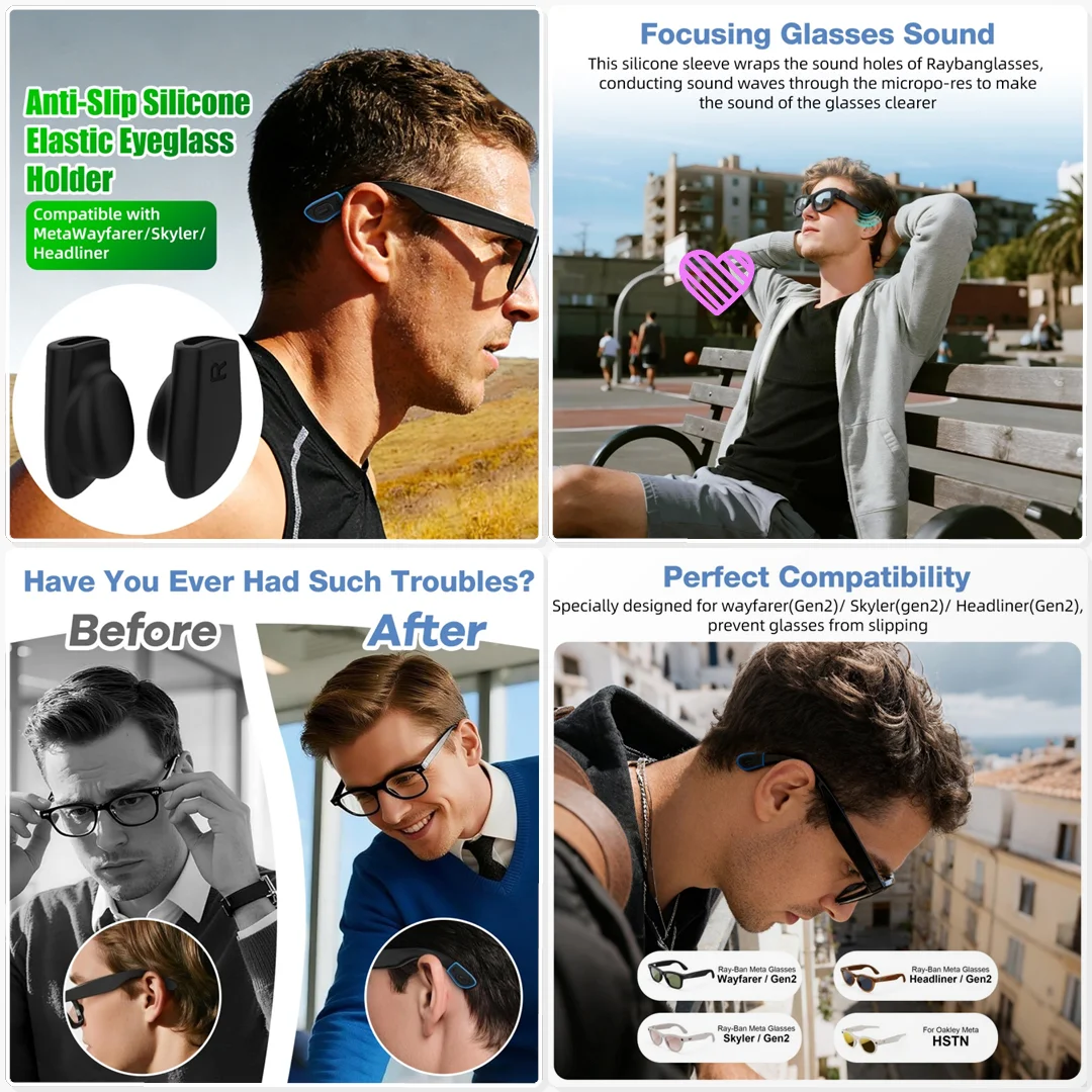 Silicone Eyeglass Ear Grip for Ray Ban Meta Wayfarer Skyler Headliner Gen 2 Smart Glasses Accessories Anti Slip Hooks