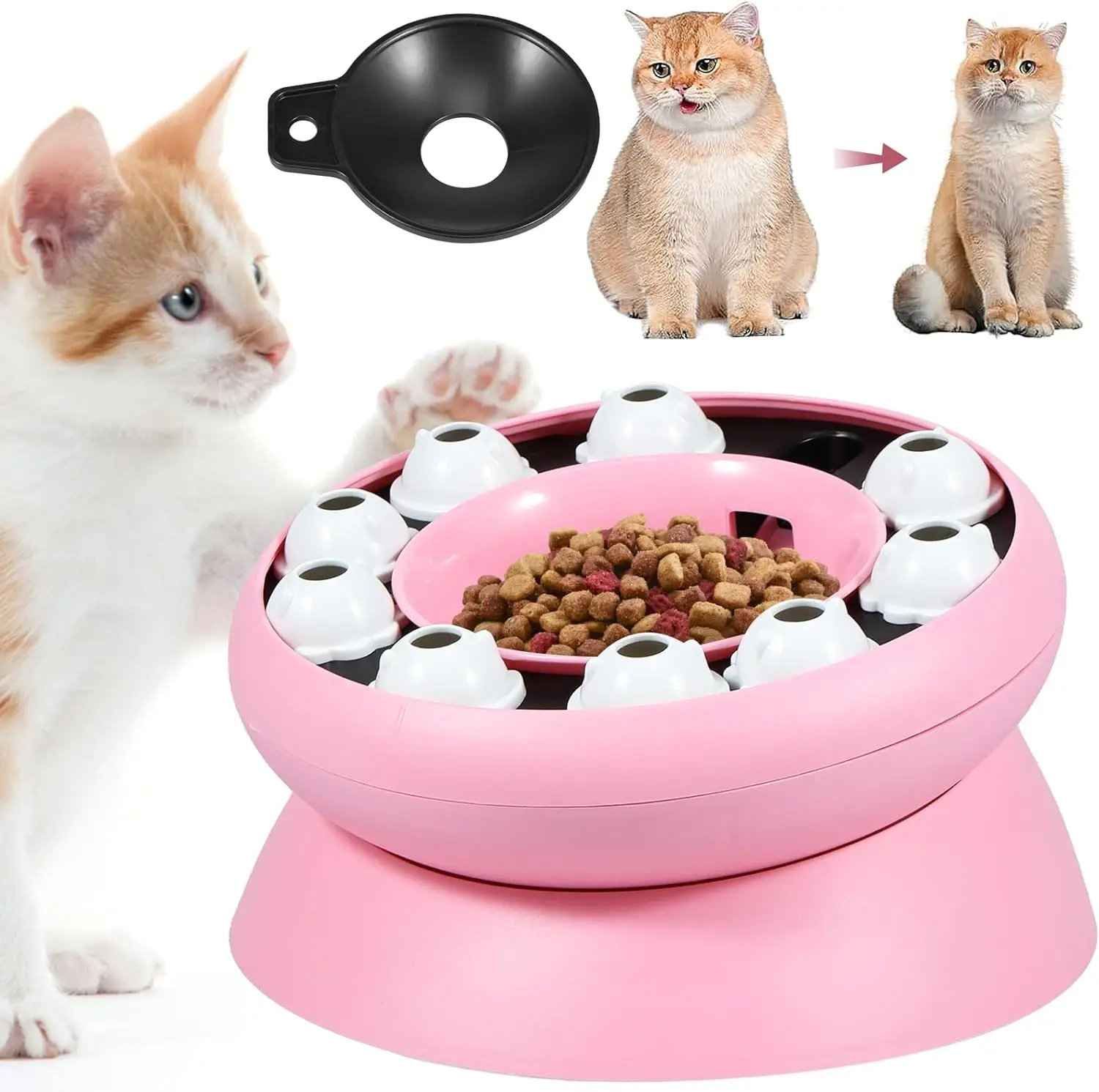 Cat Bowl Food Slow Feeder BPA Free Cat Treat Dispenser Fun Raised with Stand Tilted Elevated Bowl