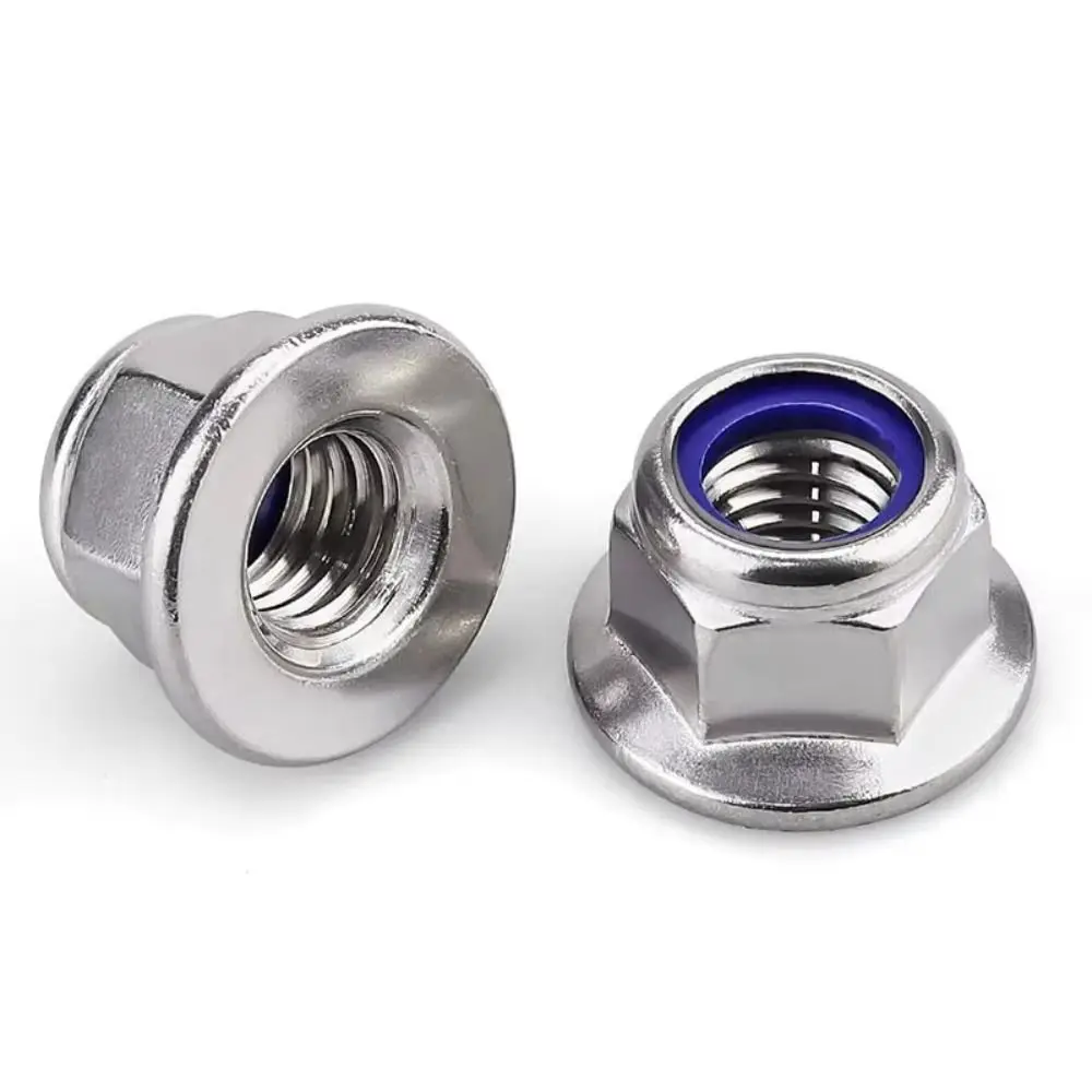 New Stainless Steel Flange Lock Nuts Nylon Insert Anti Loose Hex Flanged Nuts Silver Nylon Lock Nuts Automotive Repair
