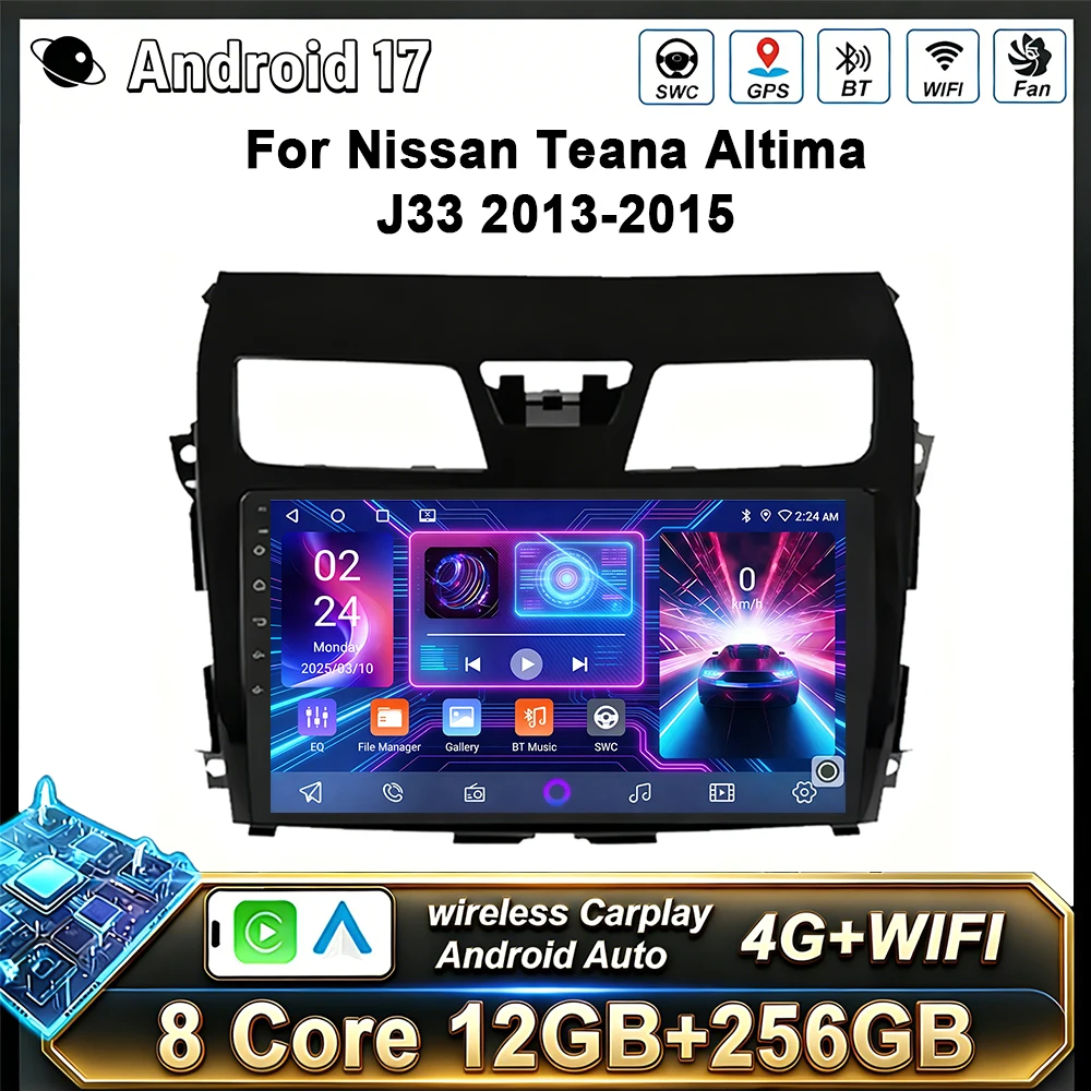 Radio para Auto Android 17 para Nissan Altima Teana 2013-2017, Estéreo para Auto Din, WIFI, Carplay, GPS, Navegación, Reproductor Multimedia, Unidad Principal