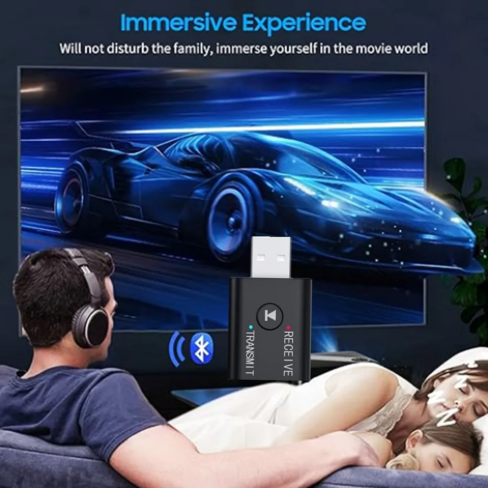 Bluetooth 5.0 2 in1 Transmitter Receiver Converter Car Wireless Audio Adapter USB 3.5mm Aux for TV/Home Stereo/Car/Headphones/PC
