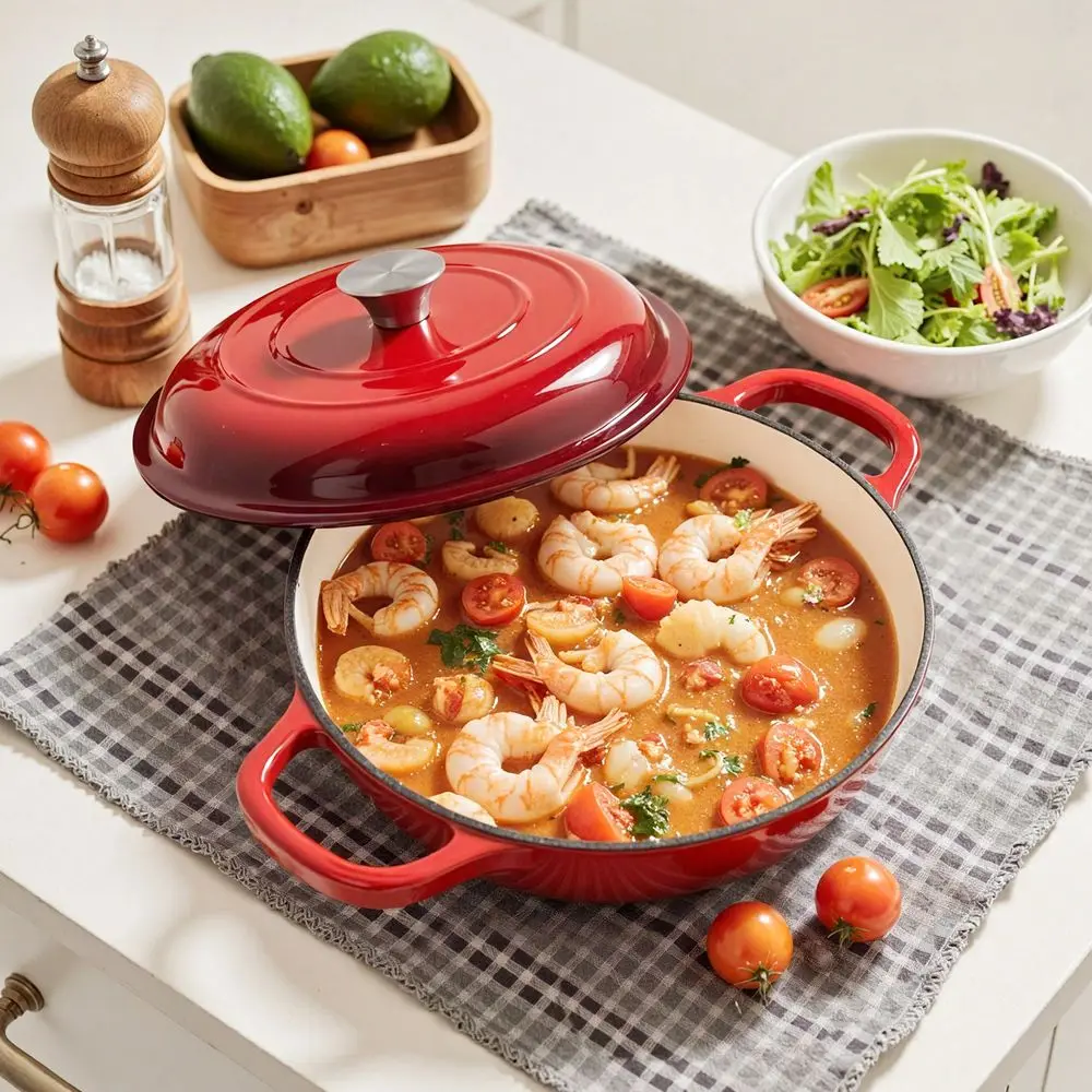 

Enameled Cast Iron Pot With Lid, DualHandle Cookware For Bread Baking, HeavyDuty, Ceramic Cookware Oven Compatible To 500F,