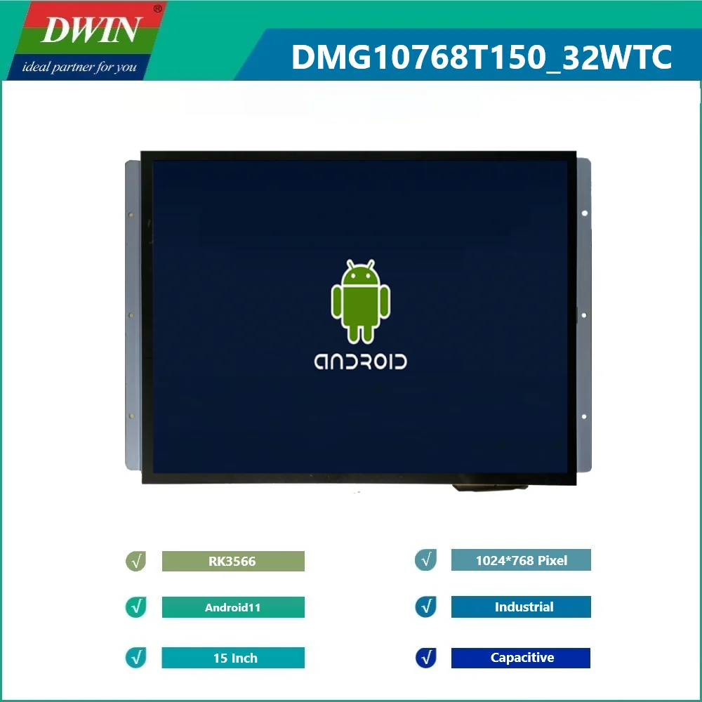 

DWIN Quad Core Android 11 System 1024*768 Pixels 15 Inch IPS LCD Module Industrial Application Display with Wi-Fi Ethernet BT