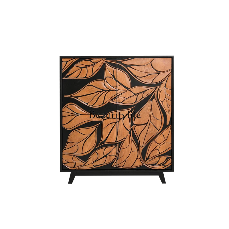 

Light luxury retro solid wood porch cabinet Home decoration Middle ancient art High-end living room side cabinet Locker