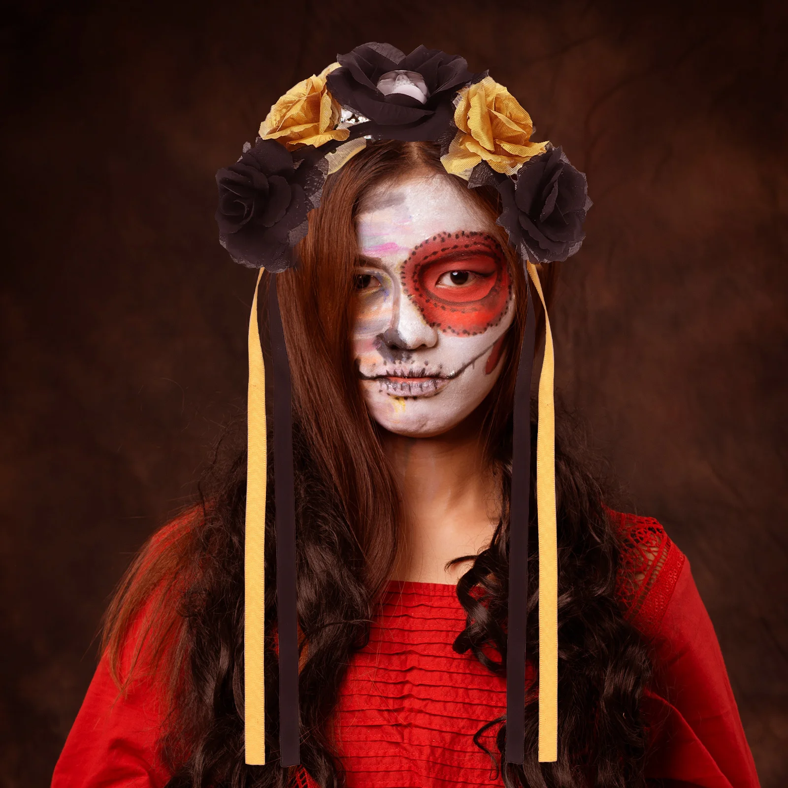 غطاء رأس على شكل زهرة جمجمة لجميع القديسين وعيد الموتى، عصابة رأس مبتكرة خفيفة الوزن للحفلات، ديكور للشعر، زي تنكري #4