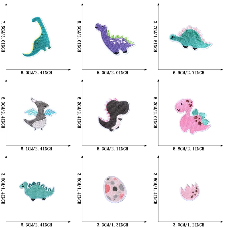 9 Pcs Cute Dinosaur Anime Patches Iron On For Clothes Embroidered Lot Kid Baby Animals Boys Jacket Sew Mix Fabric Diy Pack