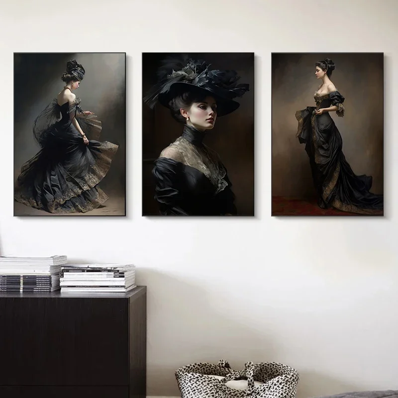 Elegant Aristocratic Woman in Gorgeous Dress and Hat Very Elegant Retro Poster Canvas Painting Wall Art Picture Home Decoration