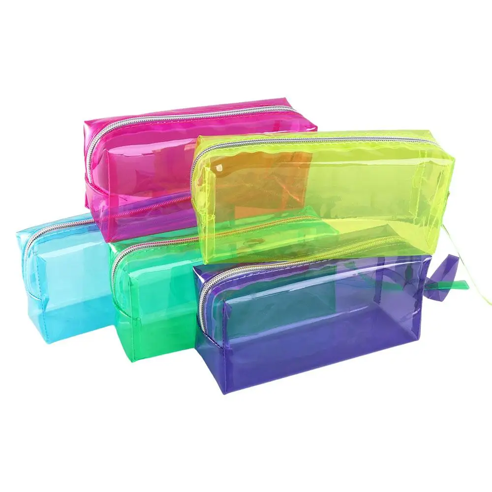 Perlengkapan Sekolah Tas Alat Tulis Neon Transparan Tas Tempat Pena Kuas Lukis Tas Kosmetik Tempat Pensil Tempat Penyimpanan Pena