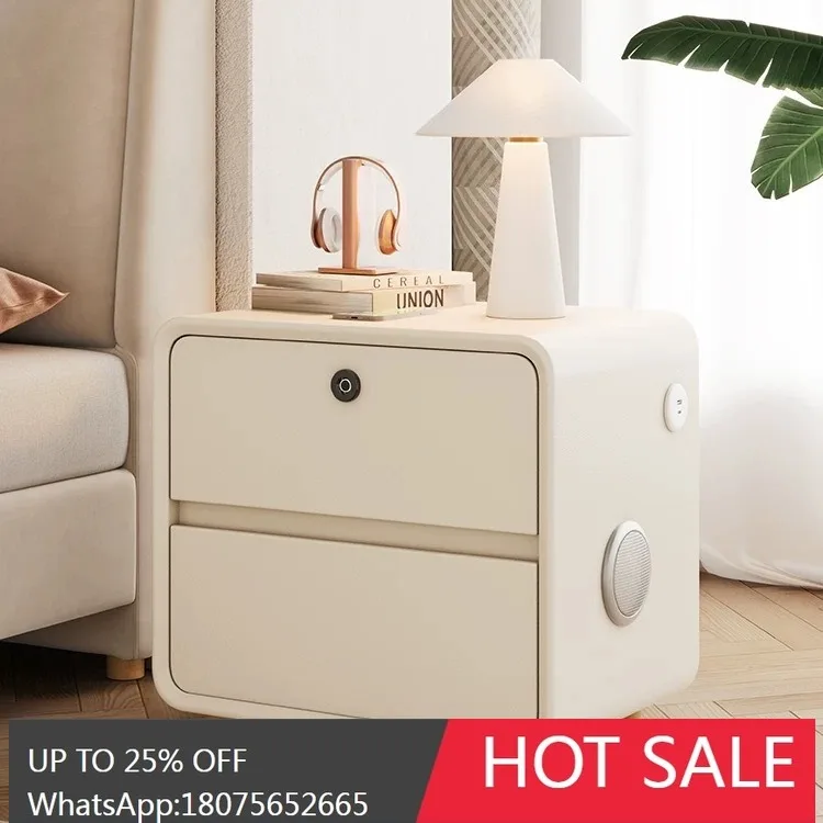 MJY Smart Bedside Table Home Leather Fingerprint Lock Light Luxury Bedside Cabinet