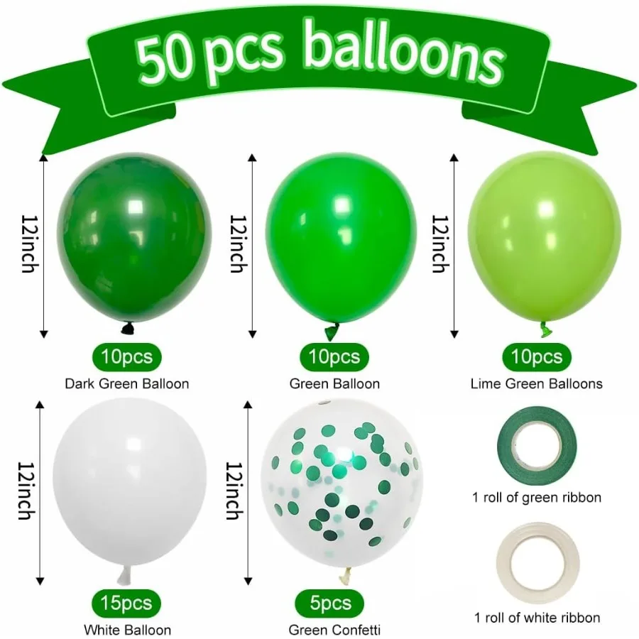 Palloncini verdi Set di palloncini verde scuro 50 pezzi Palloncini in lattice verde lime verde smeraldo con tonalità diverse da 12 pollici per uso adulto Onl
