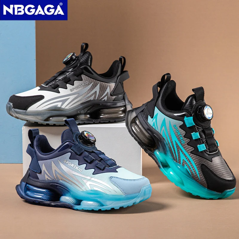 New Anti-skid Leather Kids Sneakers for Boys Running Walking Lightweight Casual Shoes With Fashion Rotating Buckle Design