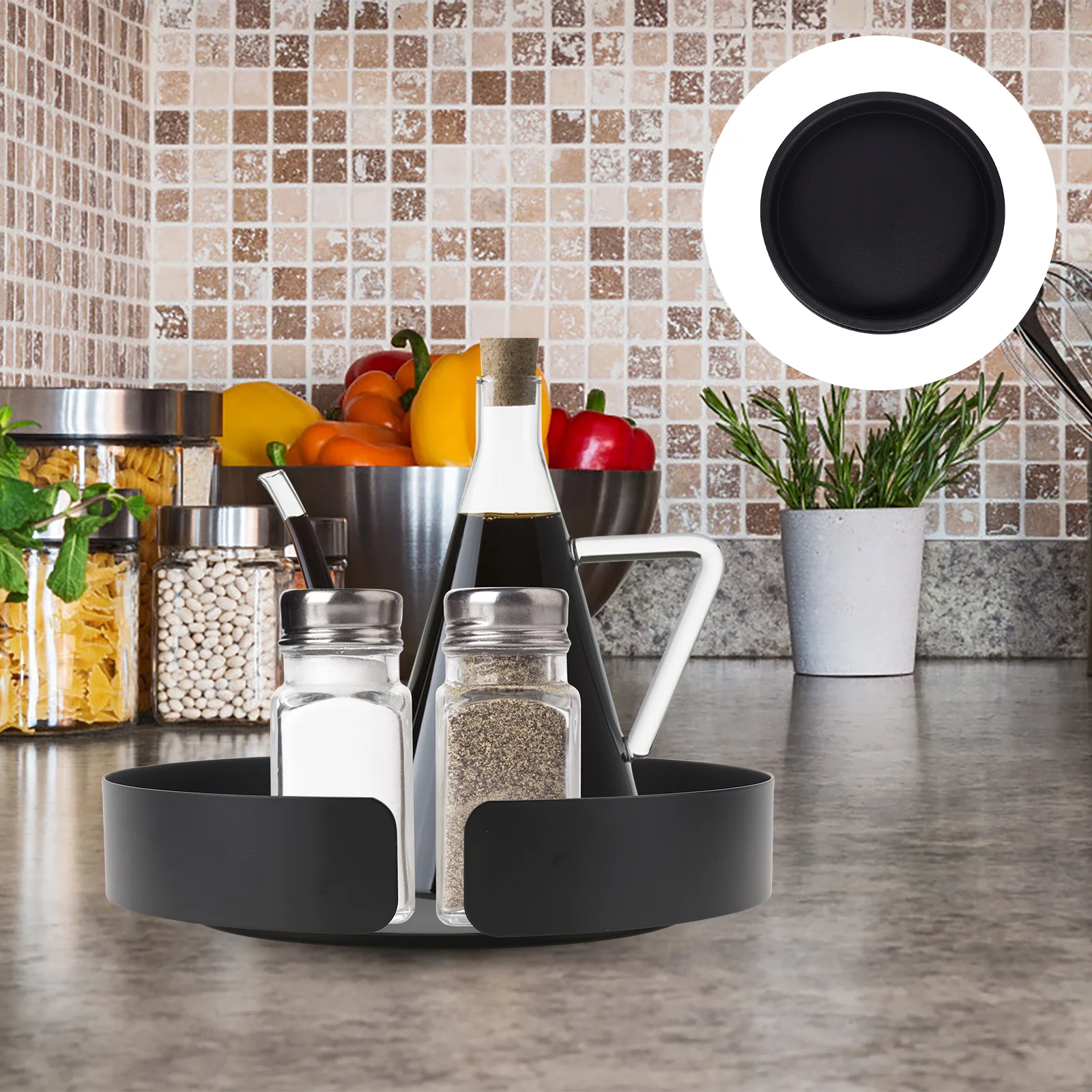 

Rotating Spice Rack Carbon Steel Storage Container Seasoning Bottle Tray Revolving Kitchen Organizer Jar Holder Food Can Saver
