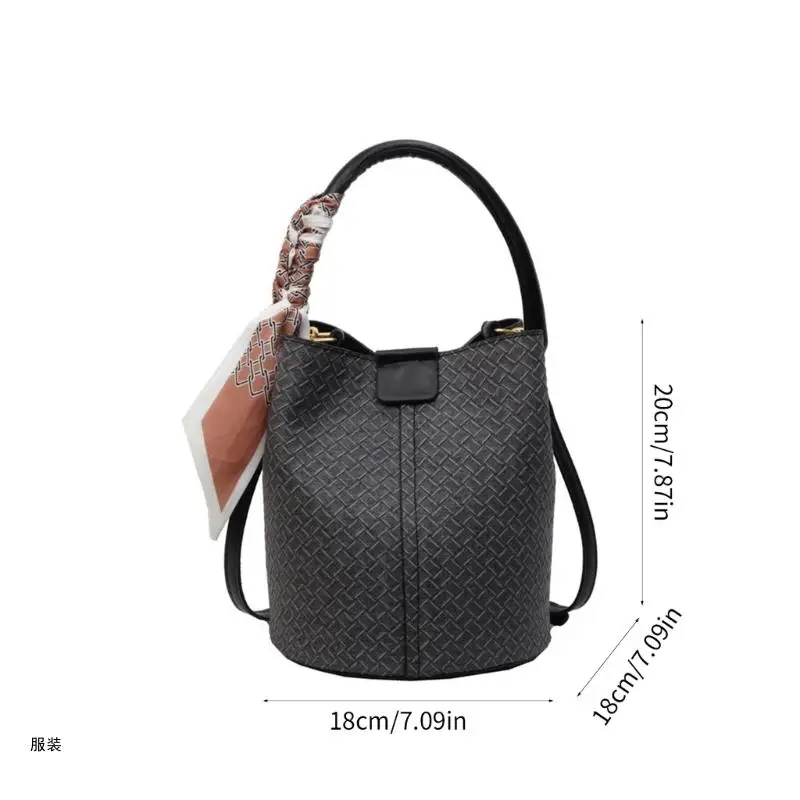 D0UD Women Bucket Bag Fashion Woven Pattern Shoulder Bag Female Crossbody Bag Korean Handbag for Travel Work