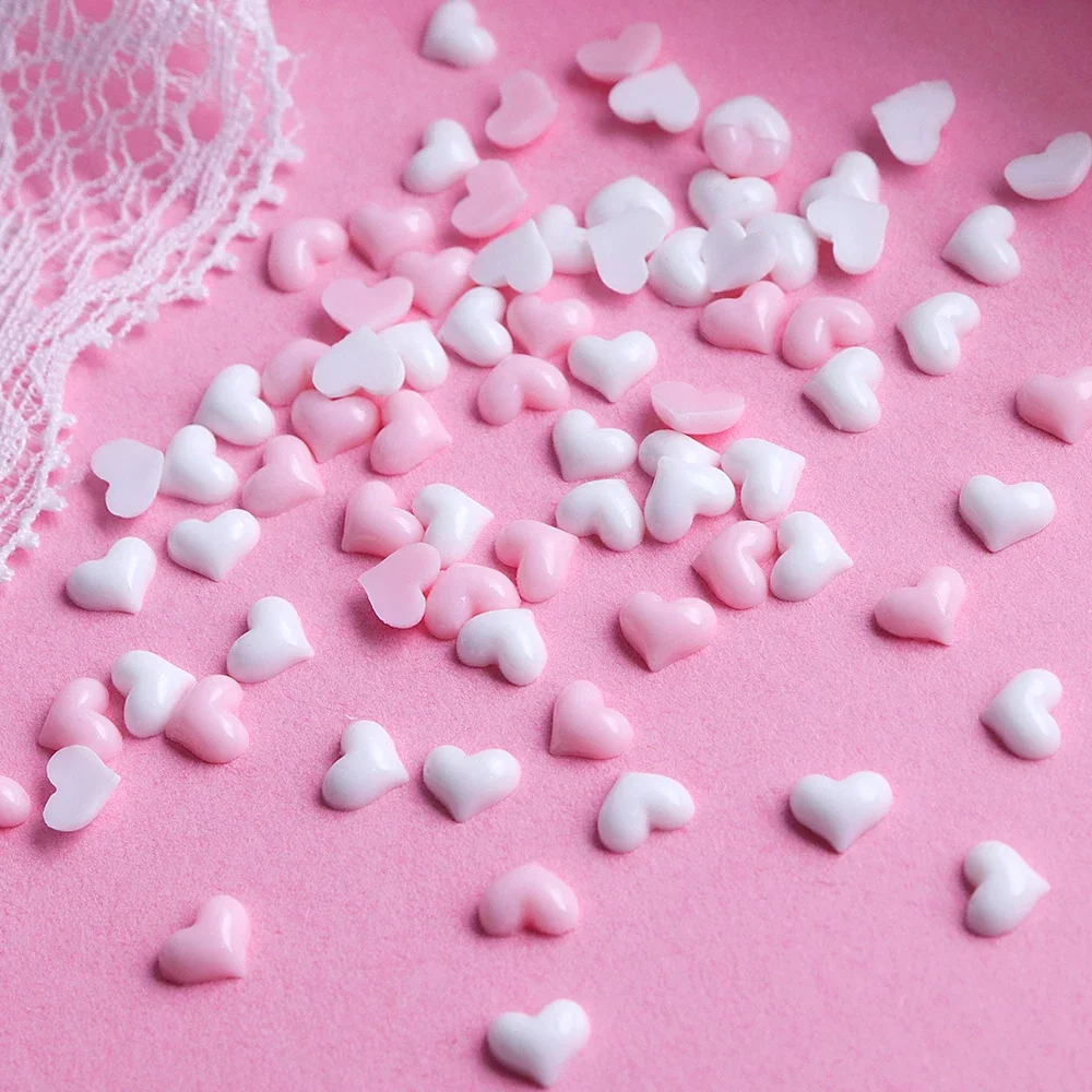 100 pcs Love Heart Resin Filling Accessories Pink Rose & White Heart Shape Flat Back 3D Charms Valentine's Day Gifts DIY Crafts