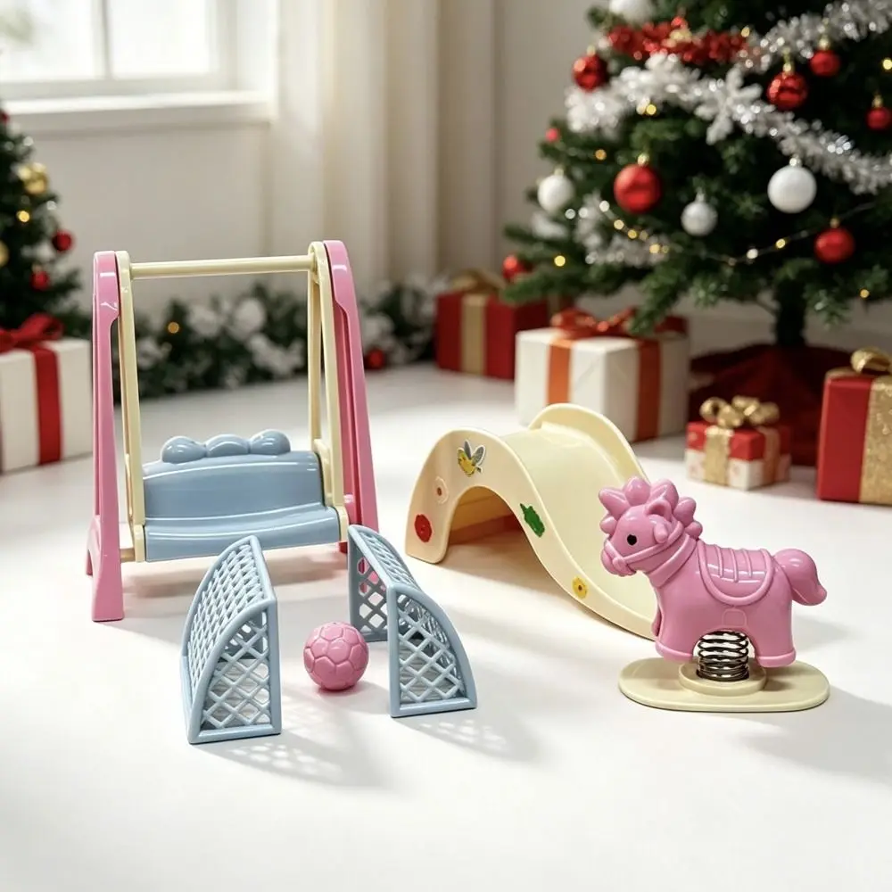 Simulation House Amusement Park Wooden Horse Pretend Play Children's Playhouse Plastics 1:12 Scale Miniature Slide Swing