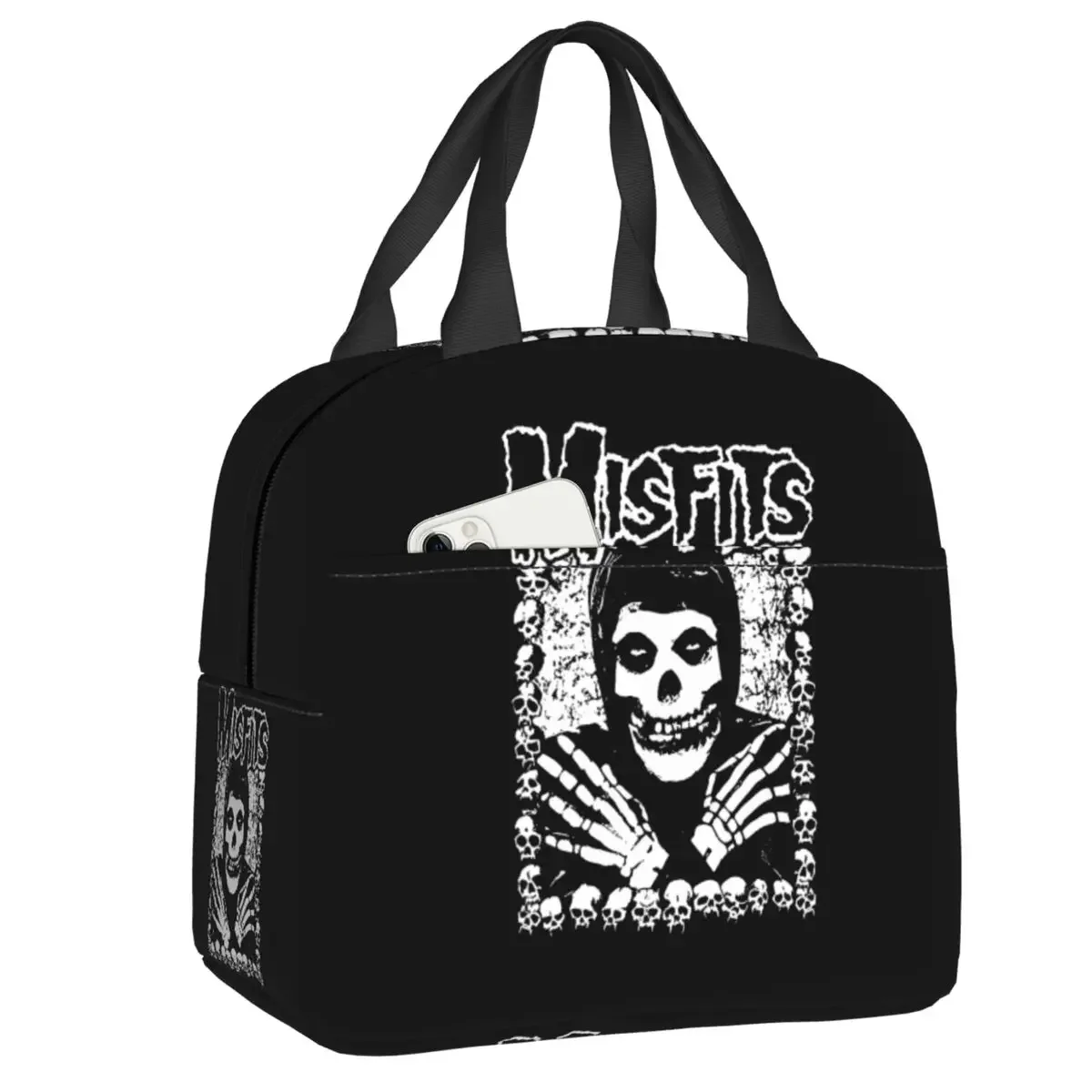 Custom Misfits Rock Punk Skull Portable Lunch Box for Waterproof Thermal Cooler Food Insulated  Bag Kids School Children