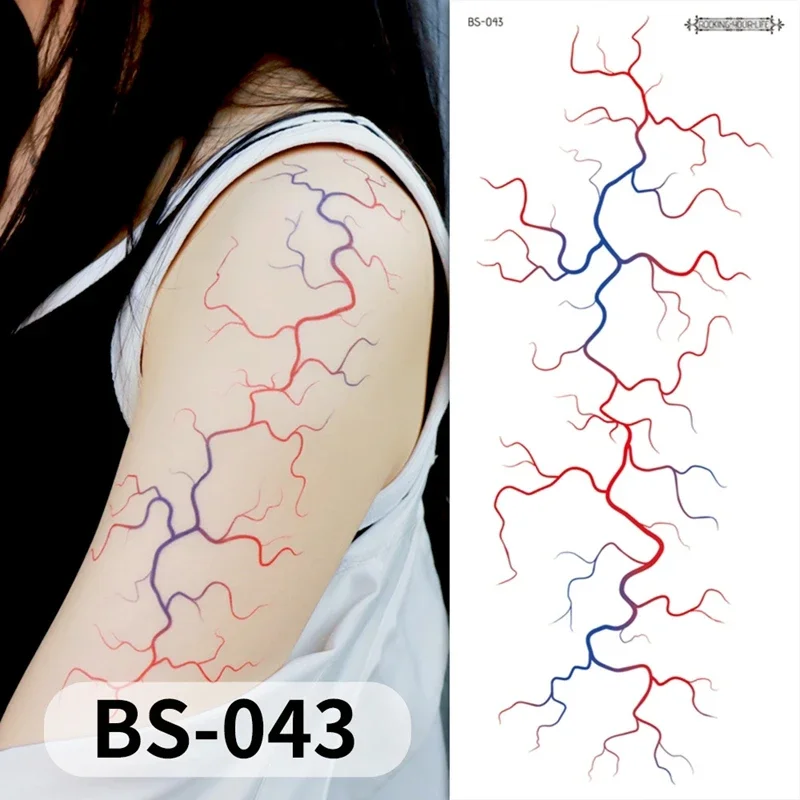 Sheets Large Halloween Black Lightning Temporary Tattoo Sticker for Halloween makeup – Realistic Vein Design Face Tattoo Body