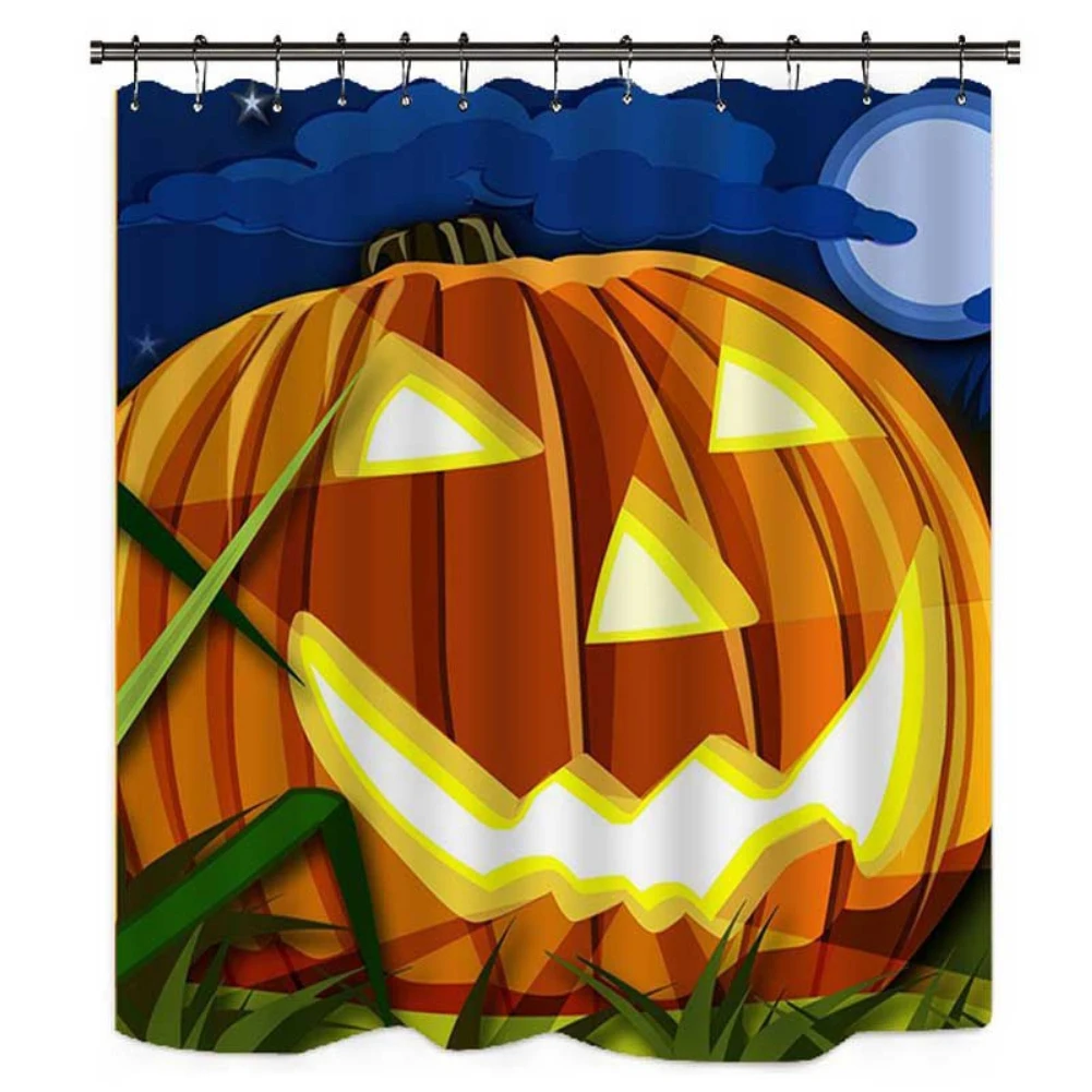 4pcs/set Halloween Shower Curtain for Bathroom Pumpkin Ghost Bathroom Curtain Waterproof Polyester Fabric Bath Curtains