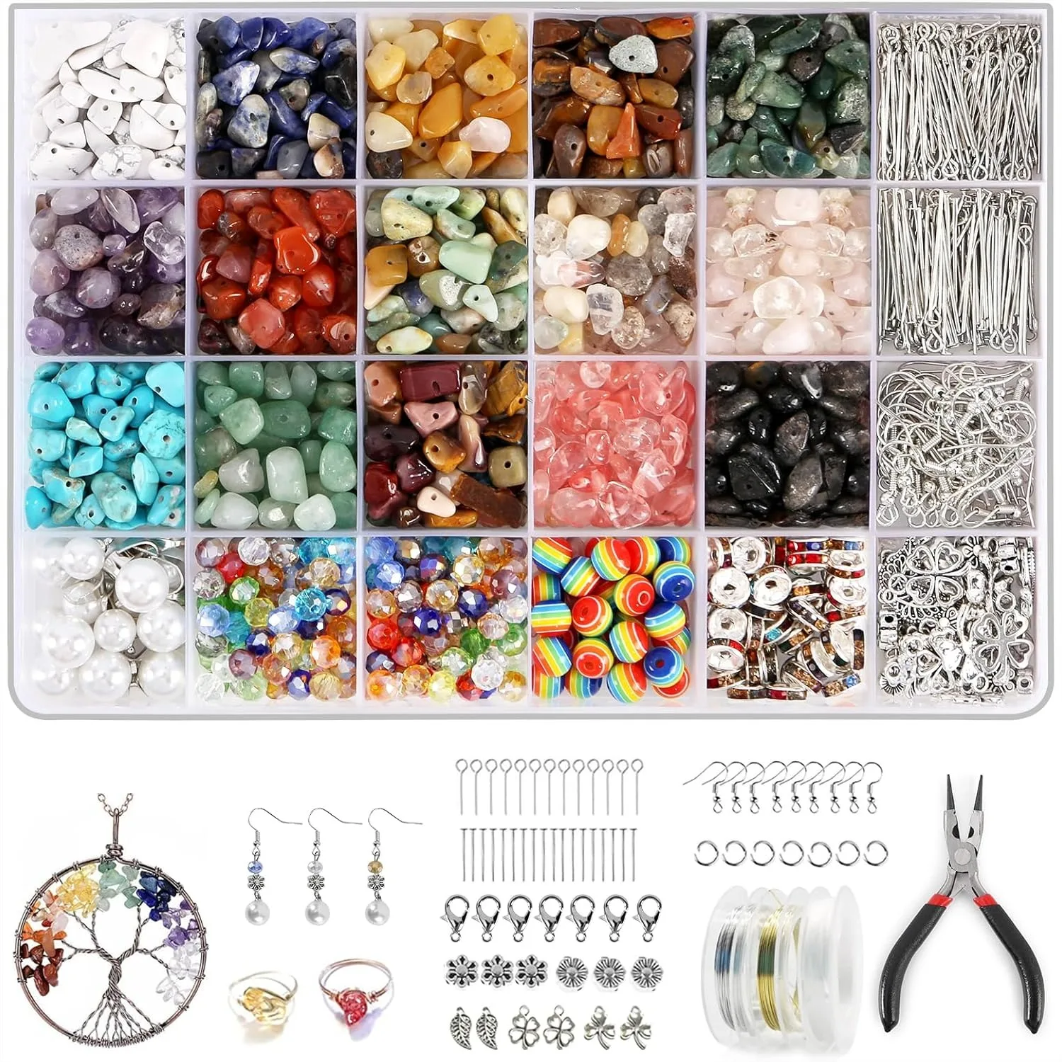 Jewelry Making Supplies Kit for Adults - 1200 Crystal Beads, Pliers, Earring Hooks, Necklace Clasp, DIY Bracelets/Earrings/Rings