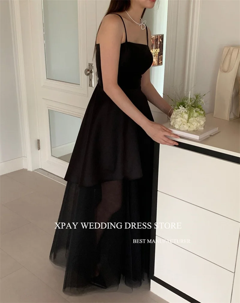 XPAY Simple Black A Line Evening Dresses For Wedding Photo shoot With Bolero Detachable ShortSkirt Customised Formal Party Gowns