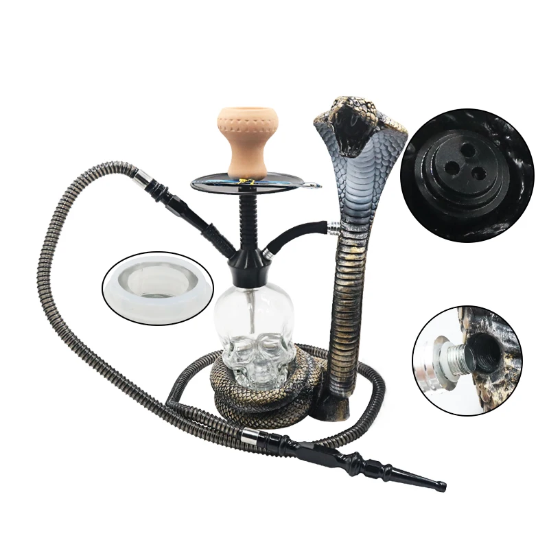 SY Hookah Alloy Snake shape Shisha Plastic Hose With LED Skull Glass Bottle Sheesha Metal Tongs Narguile Water Pipe Accessories