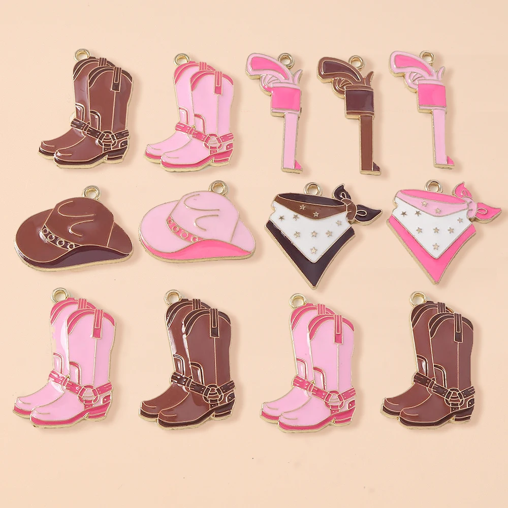Leslie 10pcs Pretty Cowboy Bandana Boots and Hat Gun Charms for Jewelry Making Necklace Earrings DIY Cowgirl Hat Charm Pendants