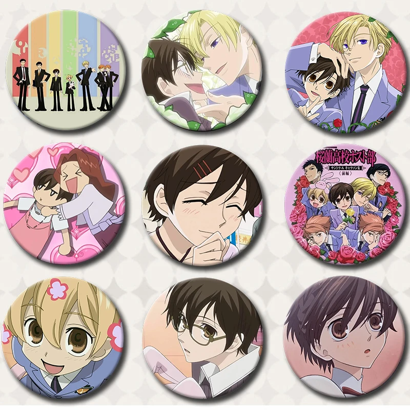 58mm Ouran High School Host Club Portable Mirror Cute Anime Character Cartoon Mini Makeup Mirror Accessories Decor Fans Collect