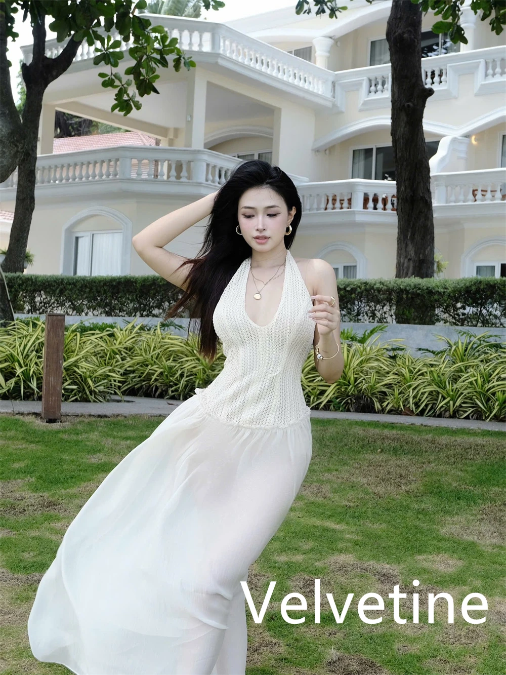 

Customized V-Neck Sleeveless Exquisite Evening Dress A-Line Ankle Length Fashion Cocktail Dress Ruched White Soft Prom Dress
