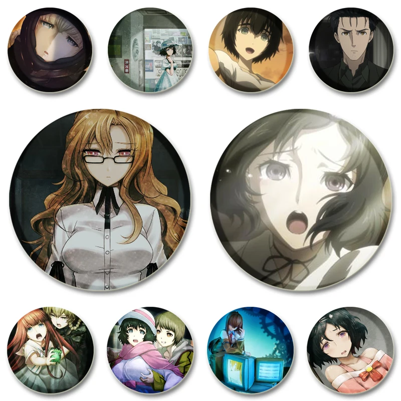 Mayuri Shiina,Makise Kurisu,Rintaro Okabe Anime Figure Badge Cosplay Comic Cartoon Brooches Exquisite Enamel Pins for Backpack