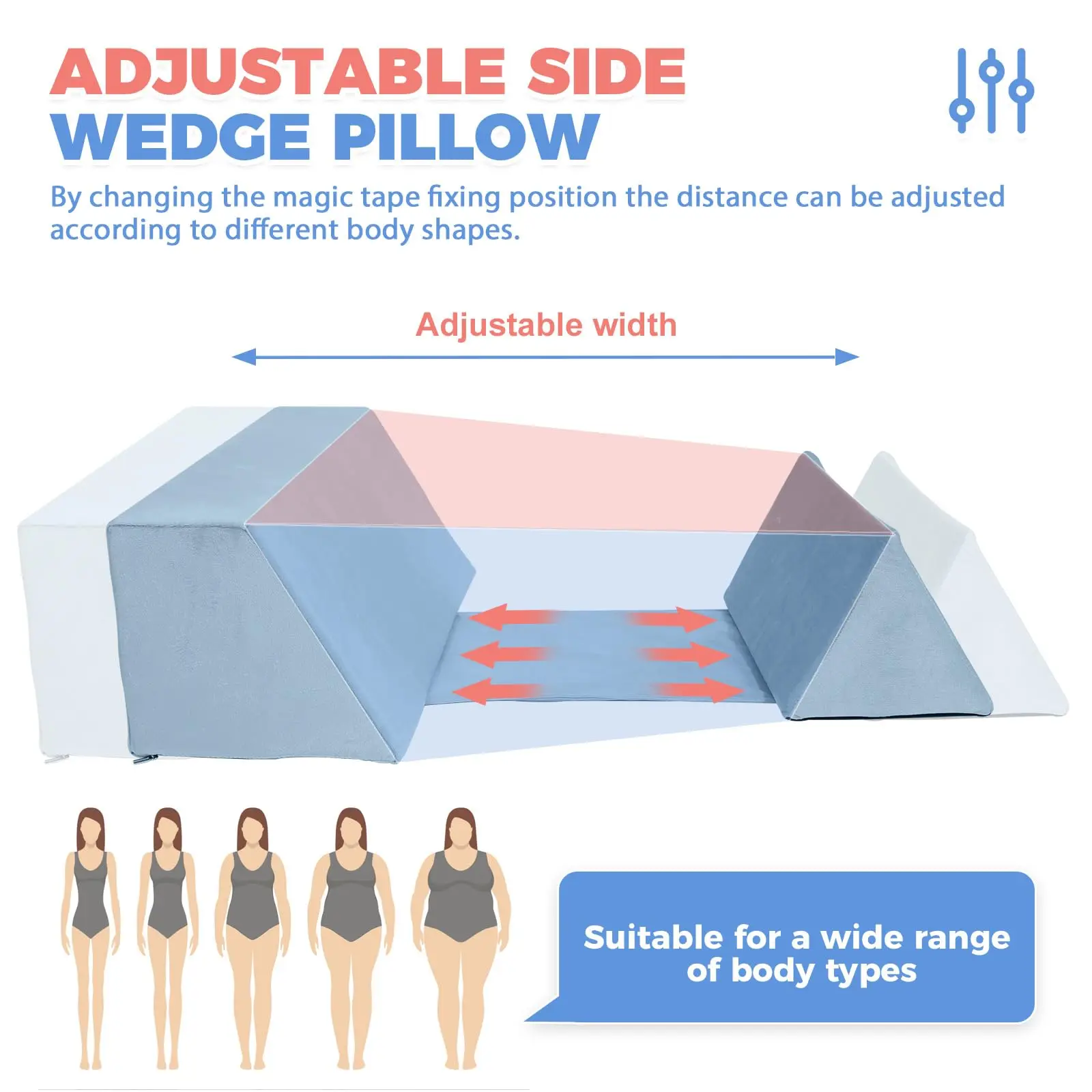 Side Sleeping Positioning Wedge Pillow with Belt Adjustable Limit Width Bed Wedges Body Positioners for Sleep Apnea Back Support