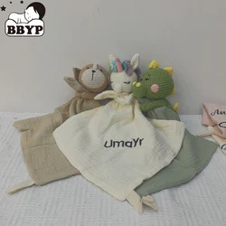 Personalized Dinosaur Toy Lovely Baby Towel Feeding Bib Soft Security Blanket doudou Cotton Burping Cloth Infant Shower Gift Kni