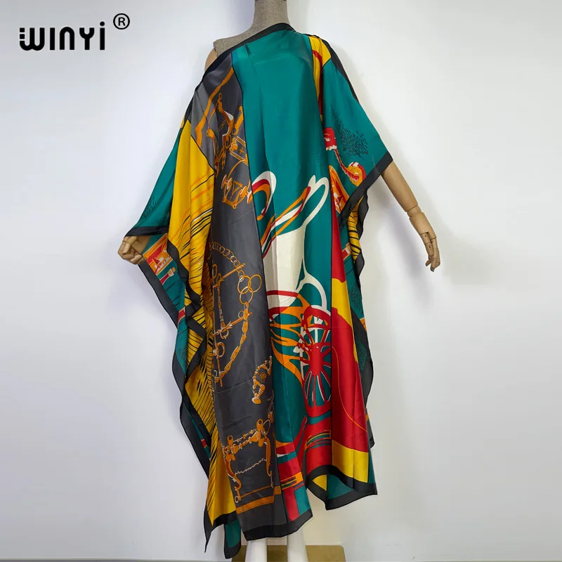 WINYI Africa silk feeling Beach Cover up elegant boho clothing bathing suit kaftan holiday women christmas party dress kaftan