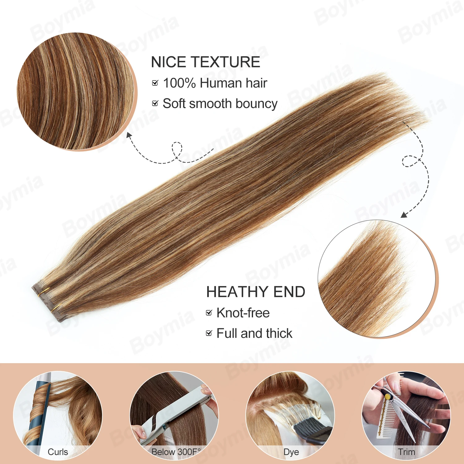 Extensões de Cabelo Humano Remy Premium com Fita Adesiva Invisível PU, Micro Pérolas Pequenas com Furos Reforçados, Loiro, 10 Peças