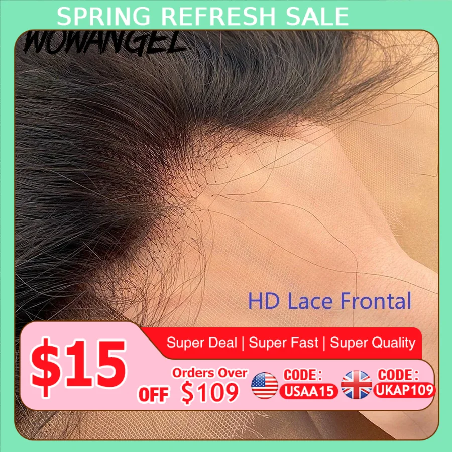 Wow Angel 13x6 HD lace Frontal Invisible HD Transparent Lace Melt Skins Straight 13x4 HD Lace Only Human Hair Remy Pre Plucked