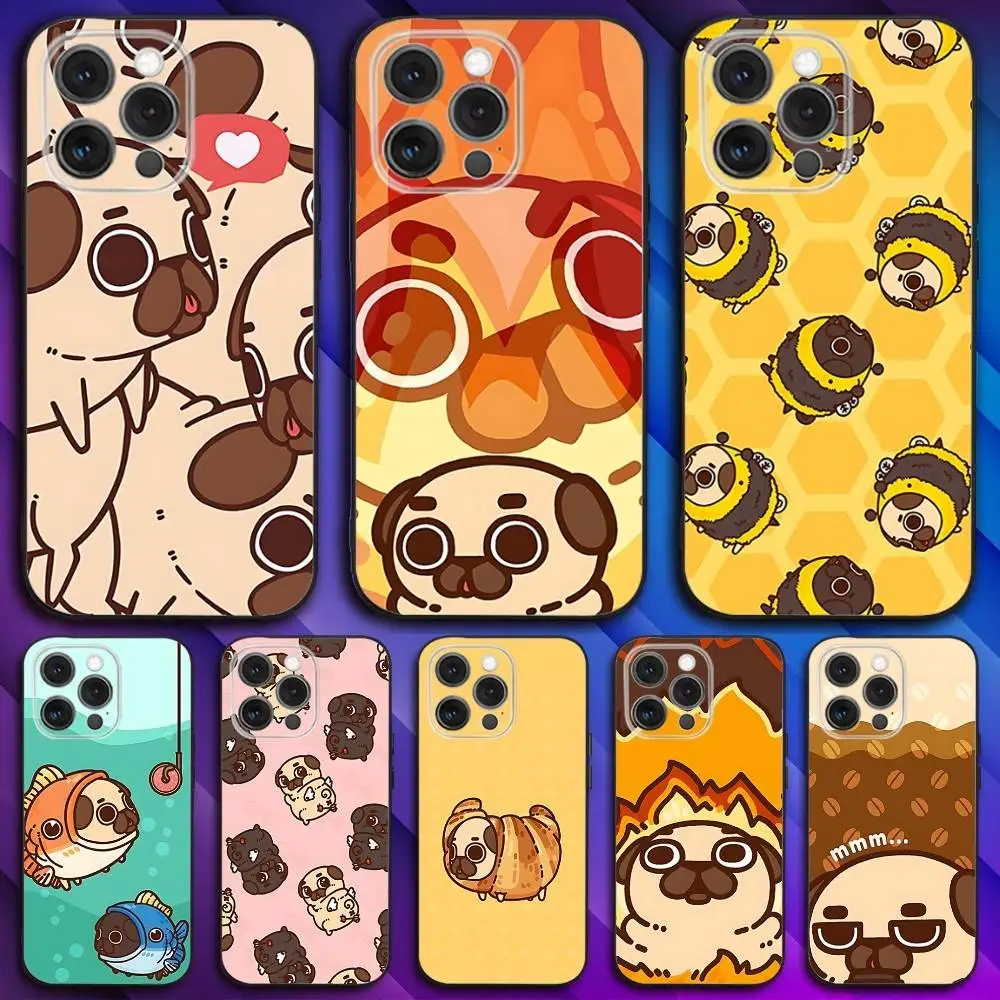 

Cute P-Puglie Pug Dog Phone Case For iPhone 17,16,15,14,13,12,11,Pro,Max,Plus,X,XS,SE4,E,Mini,Soft Black Case