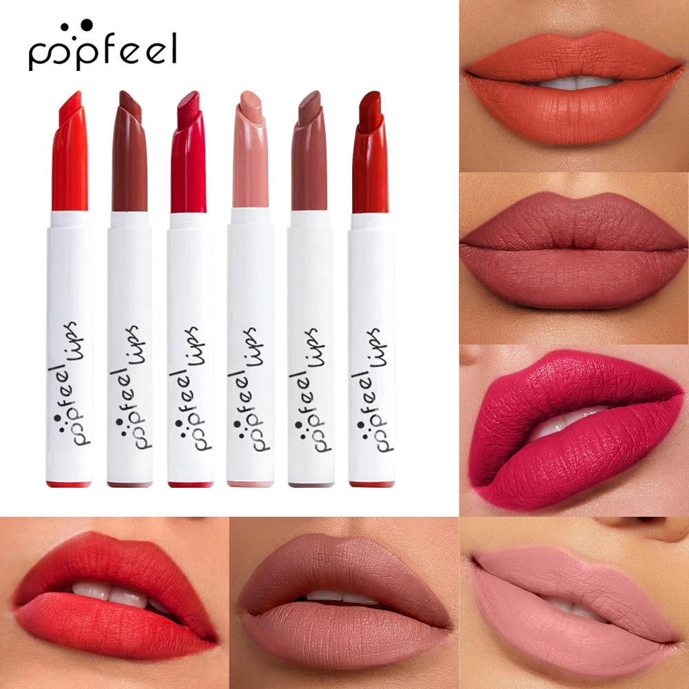 POPFEEL 벨벳 롱래스팅 립 크레용 & 립 라이너 - 부드럽고 매트한 마감, 다양한 립 룩을 위한 6가지 생생한 컬러.