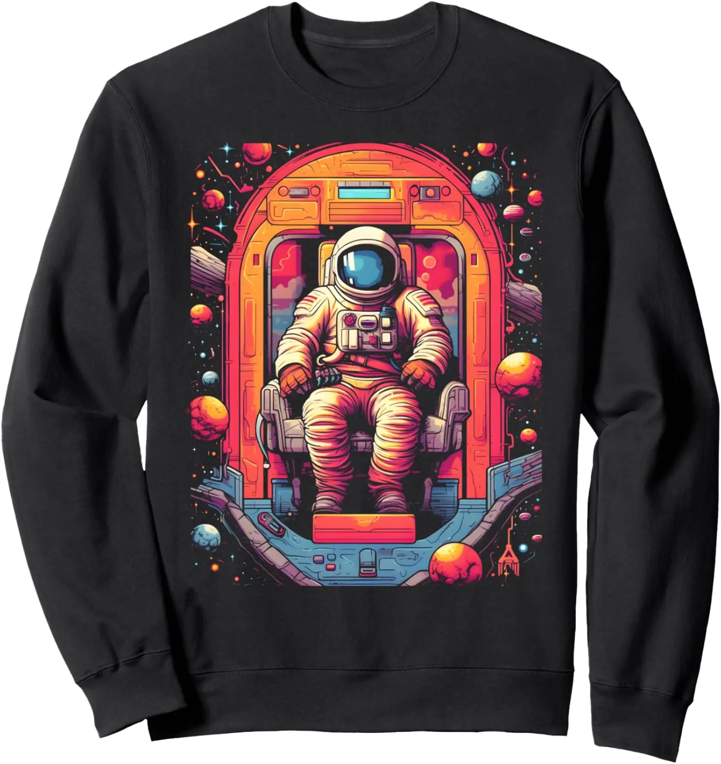 Astronaut in Spaceship - Retro Space & Planet Art Graphic Sweatshirt