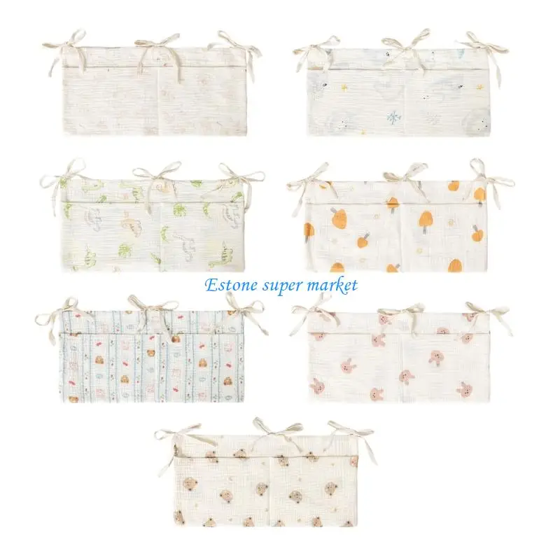 

090B Washable Cotton Nursery Hanging Bag Multiple Functional Storage Space for Baby Bottles Diaper Changing Accessories Care