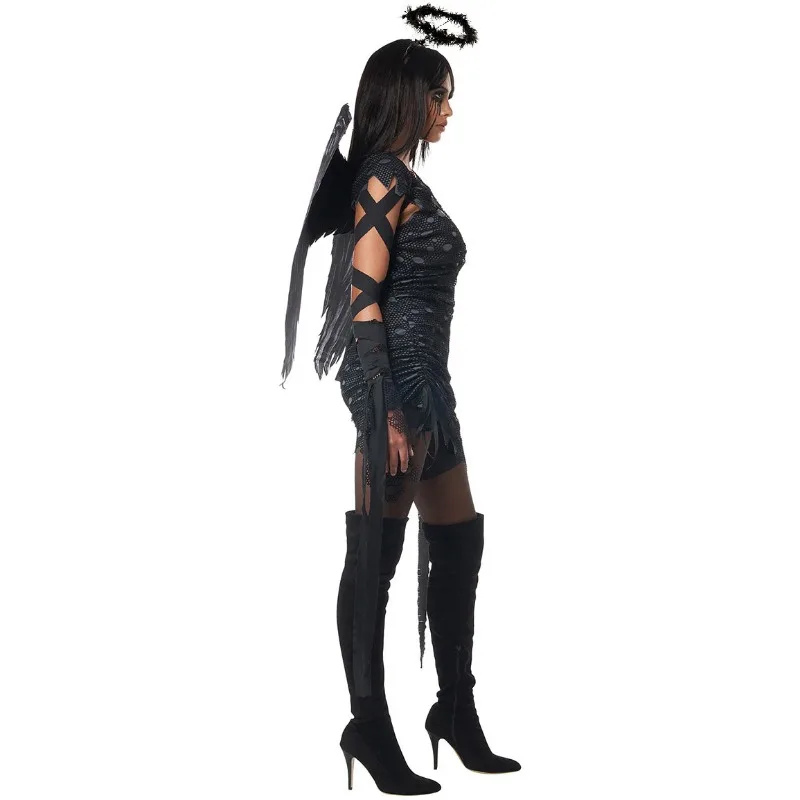 Costume d'Halloween de Vampire Zombie avec Ailes pour Femme, Ange Noir Effrayant, Fantôme Maléfique, Cosplay de Carnaval, Robe de Barrage de Pourim